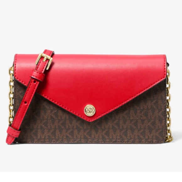 NWT Michael Kors red Envelope Signature Logo Crossbody Bag - Picture 1 of 7
